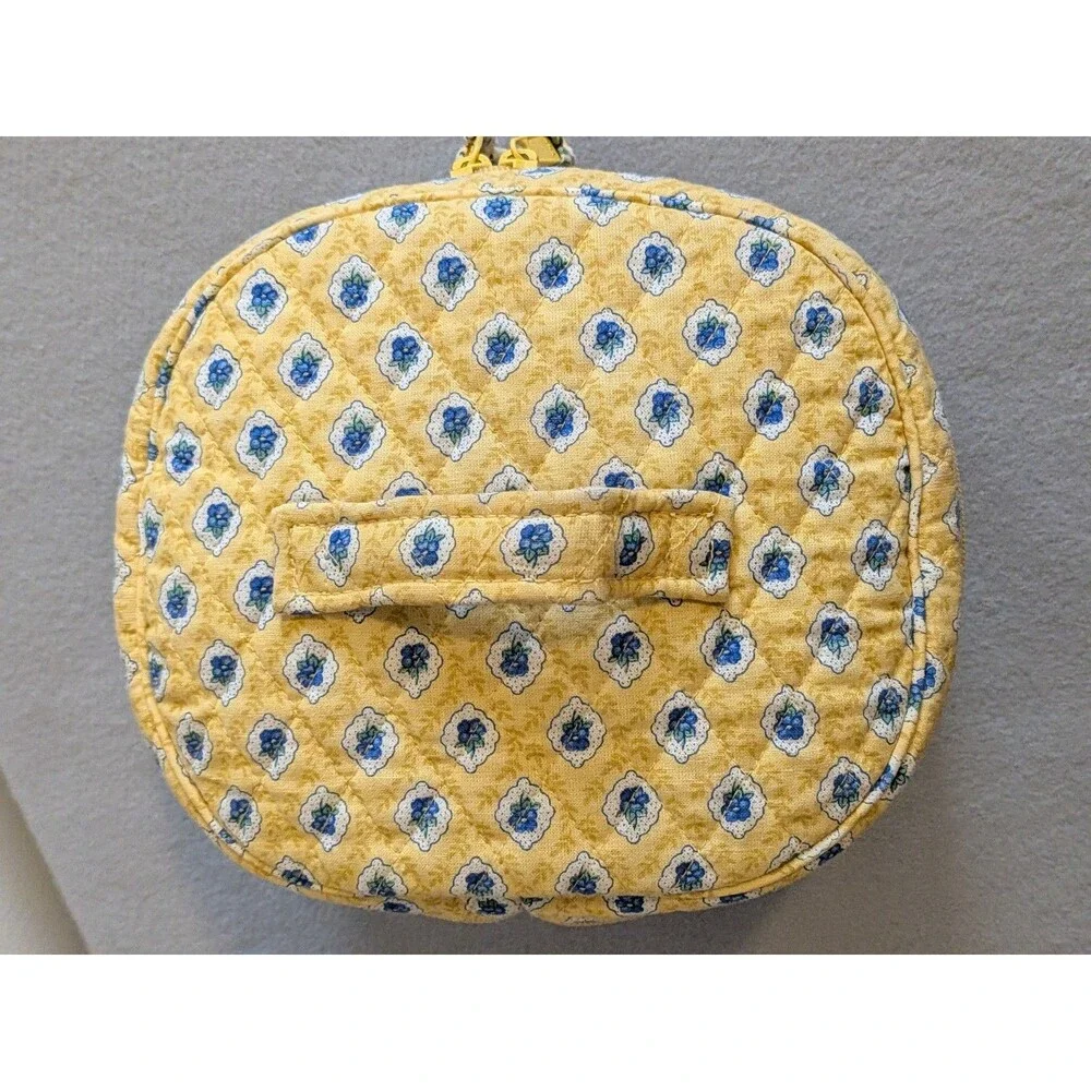 Rare Vintage Vera Bradley ELIZABETH Yellow Round Travel Cosmetic Bag Case Train
